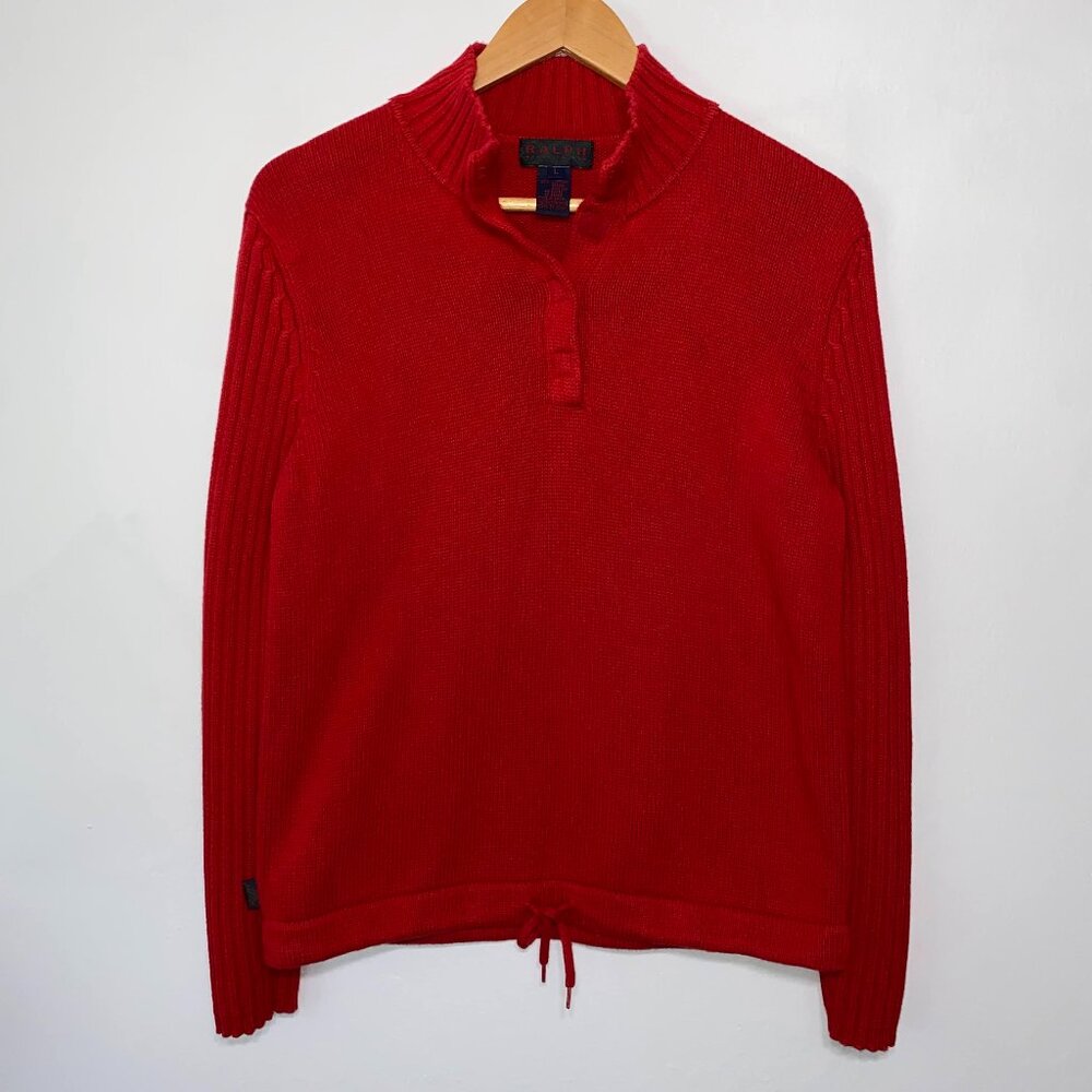 Ralph Lauren 2000s Heavy Knit Sweater Velcro Turtle Neck Womens Red Large